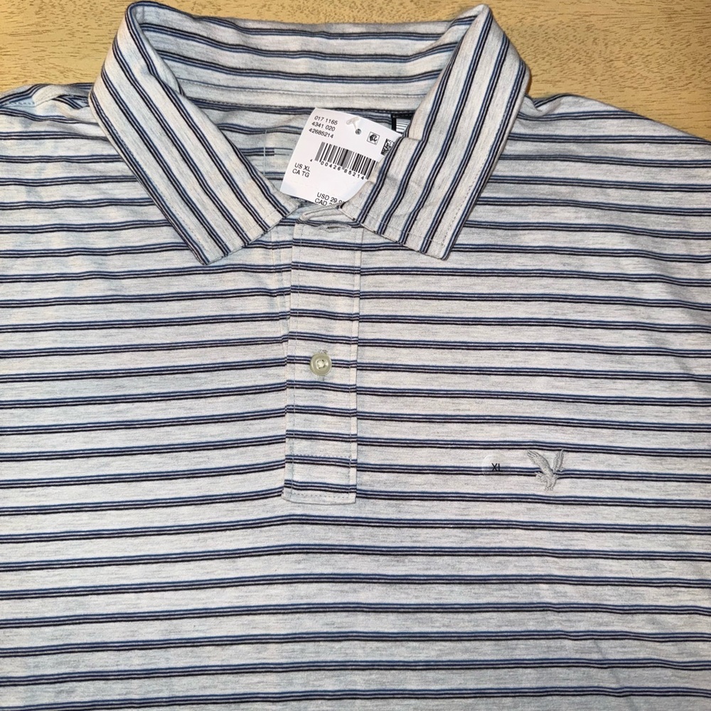 American Eagle Outfitters Polo Shirt -Gray with Blue and Black Stripes Men’s XL